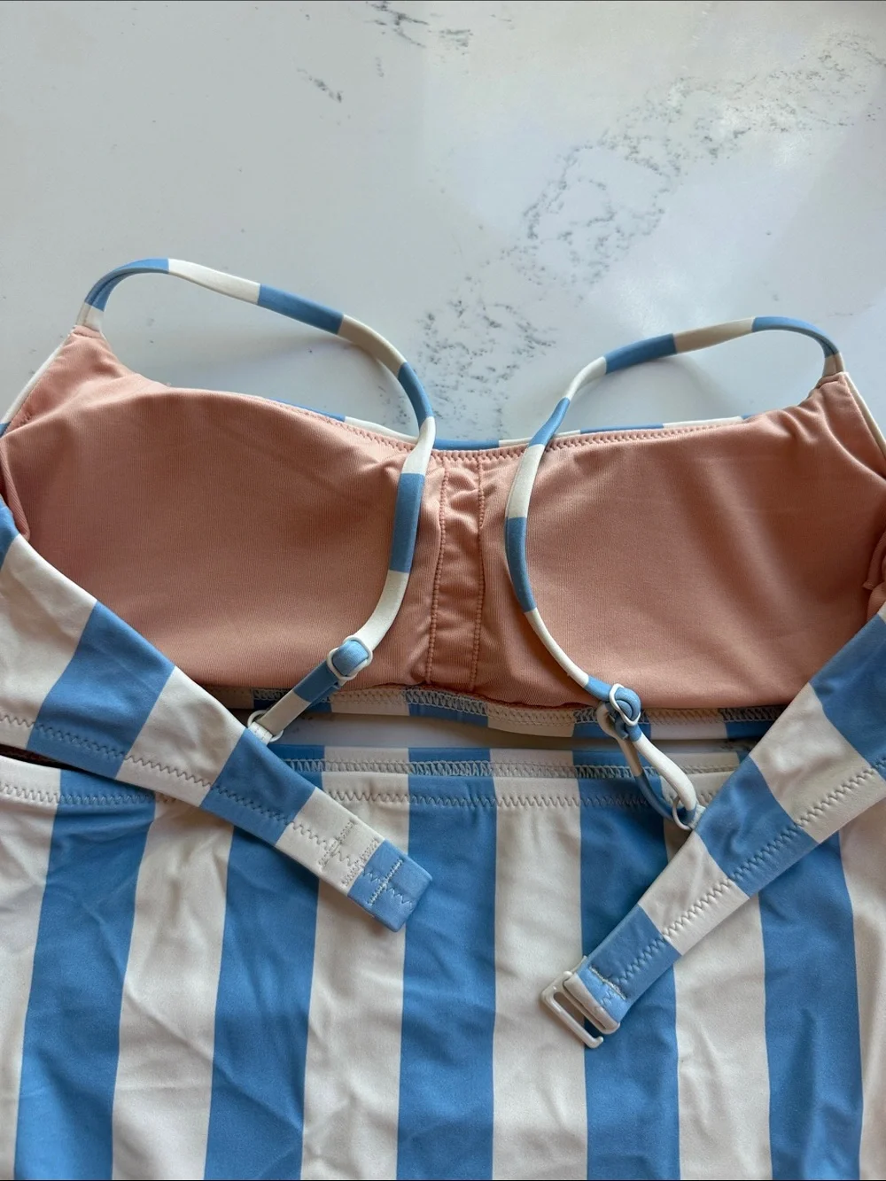 J Crew Blue White Fairfax Stripe Bikini Top & High-rise bottoms Size Small